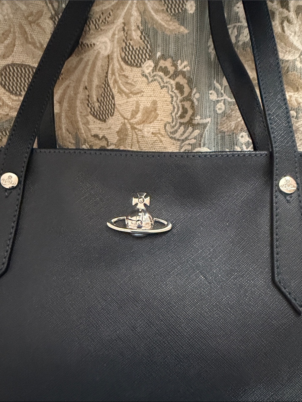 Vivienne Westwood Black Saffiano-Style Leather Tote with Silver Orb